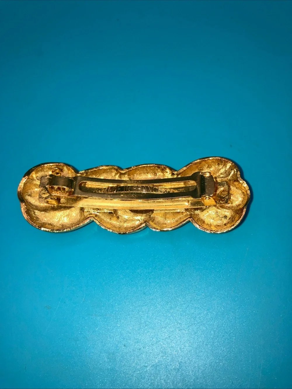 gold tone made in france hair barrette 3 Inches